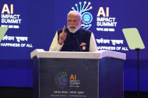 Narendra Modi speaks during the India AI Impact Summit